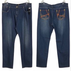Gold Drama Blue Denim Jeans with Orange and Yellow Embroidery